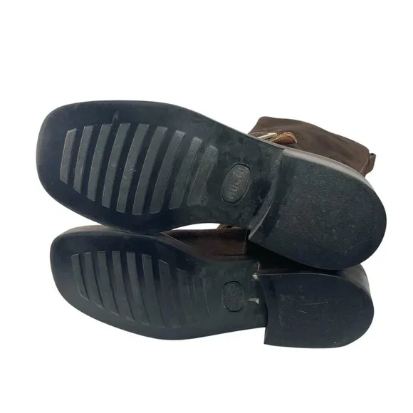 Vintage GUCCI Dark Brown Suede Buckle Mid Calf Boots Womens 36.5 6.5 B - Picture 8 of 10